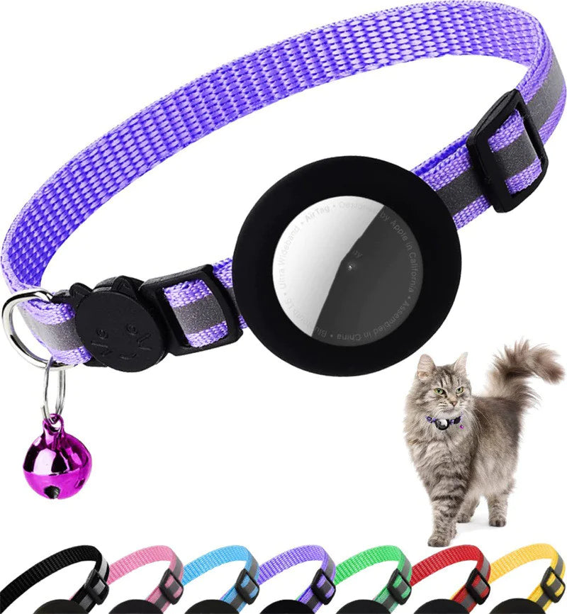 Reflective Cat & Puppy Collar – High-Visibility Striped Safety Collar | Durable PU Leather Pet Neckband with Safety Buckle